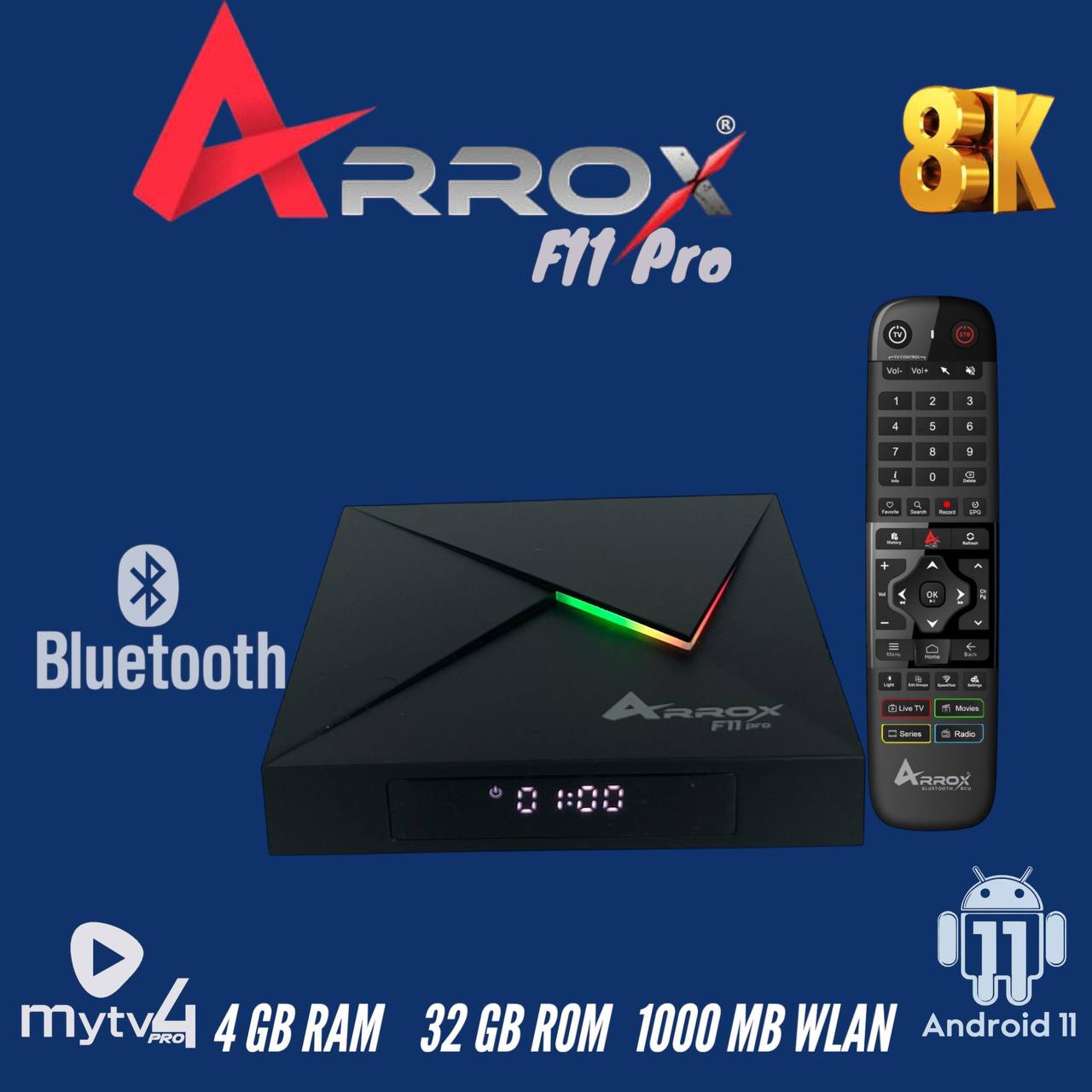 ☑️ ArroX F11 PRO *LED-Receiver* 8K 30FPS, 4K 60FPS Android 11.0 Dual Wifi Streaming Box
