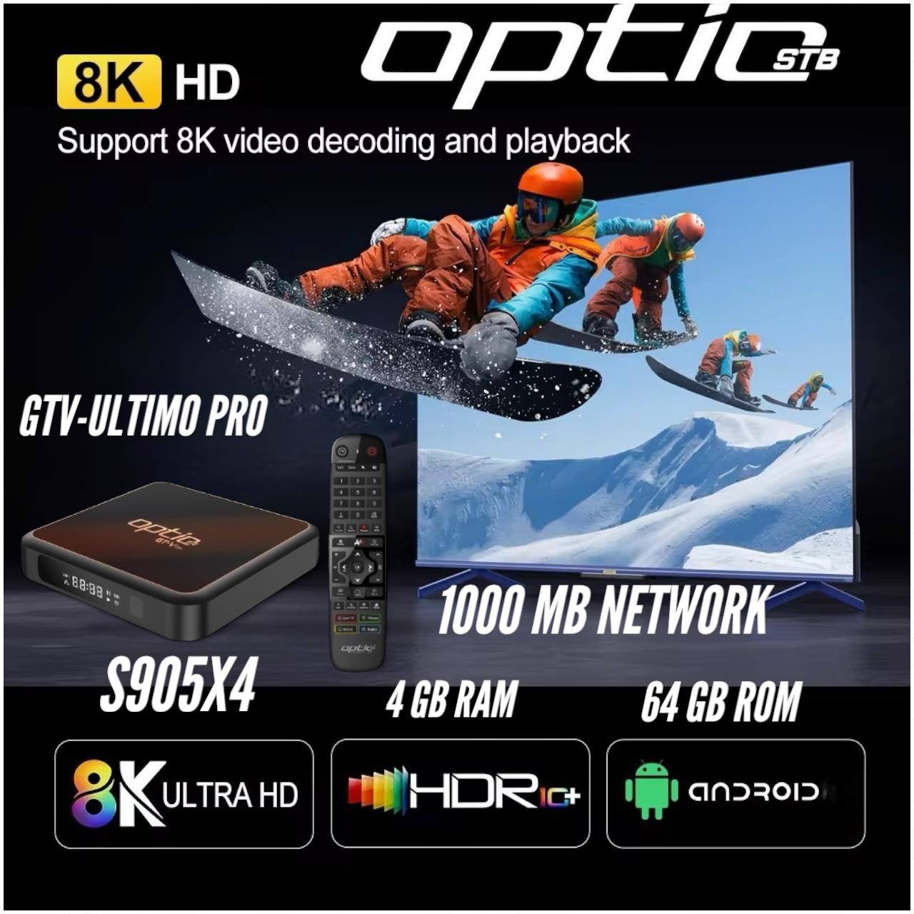 🆕 OPTIC GT-V PRO 8K / 4K UHD 2160p H265.264 4GB RAM 64GB FLASH Android 11.0 Receiver (2G + 5G WiFi + GIGABIT WLAN, Bluetooth, MicroSD, HDMI, USB 3.0)