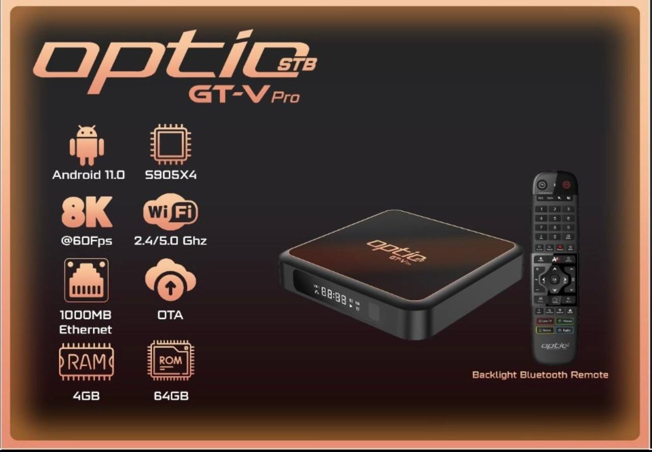 🆕 OPTIC GT-V PRO 8K / 4K UHD 2160p H265.264 4GB RAM 64GB FLASH Android 11.0 Receiver (2G + 5G WiFi + GIGABIT WLAN, Bluetooth, MicroSD, HDMI, USB 3.0)