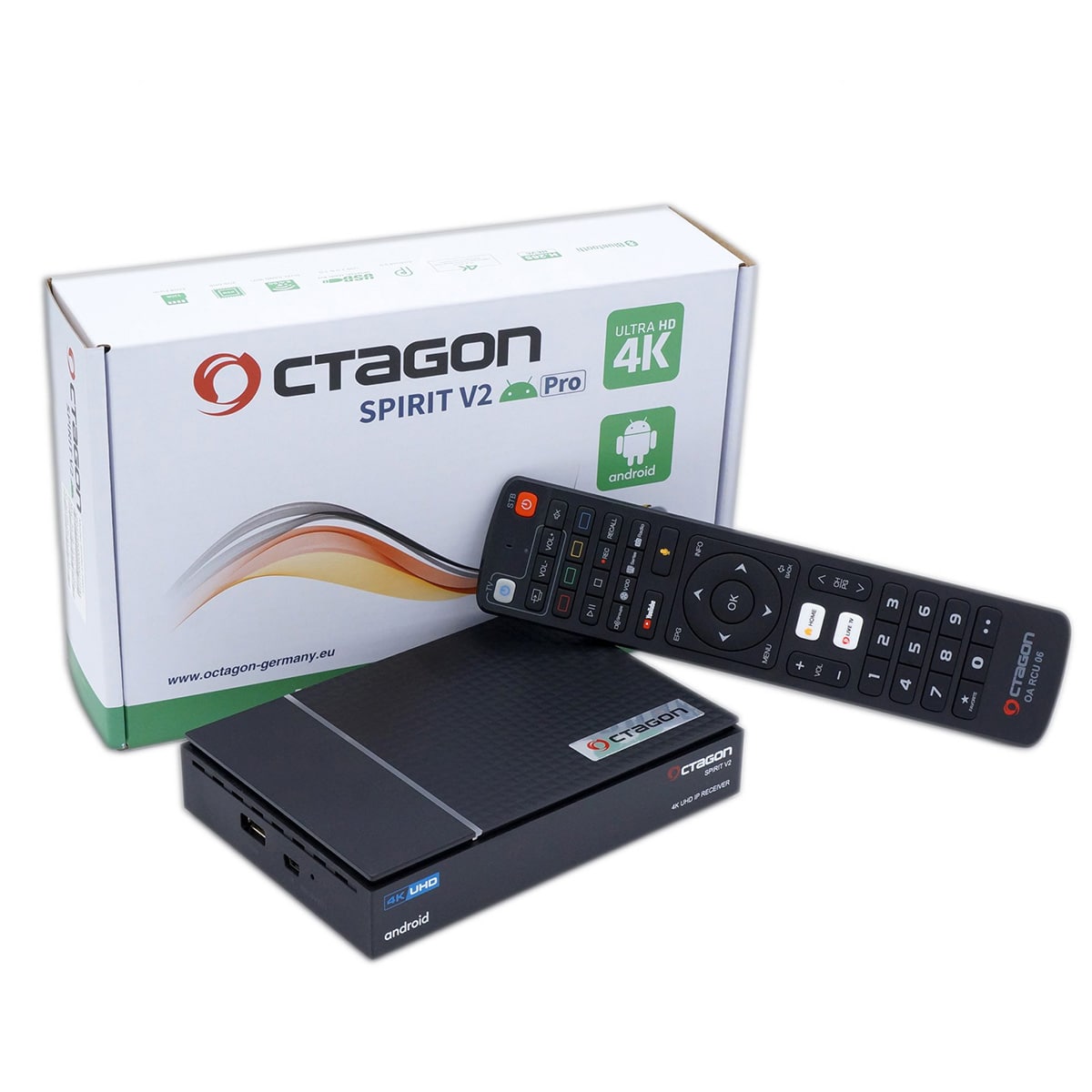 Octagon SPIRIT V2 PRO 4K UHD Android 11 Receiver (HDR10+, Dual-WiFi, LAN, Bluetooth, HDMI)