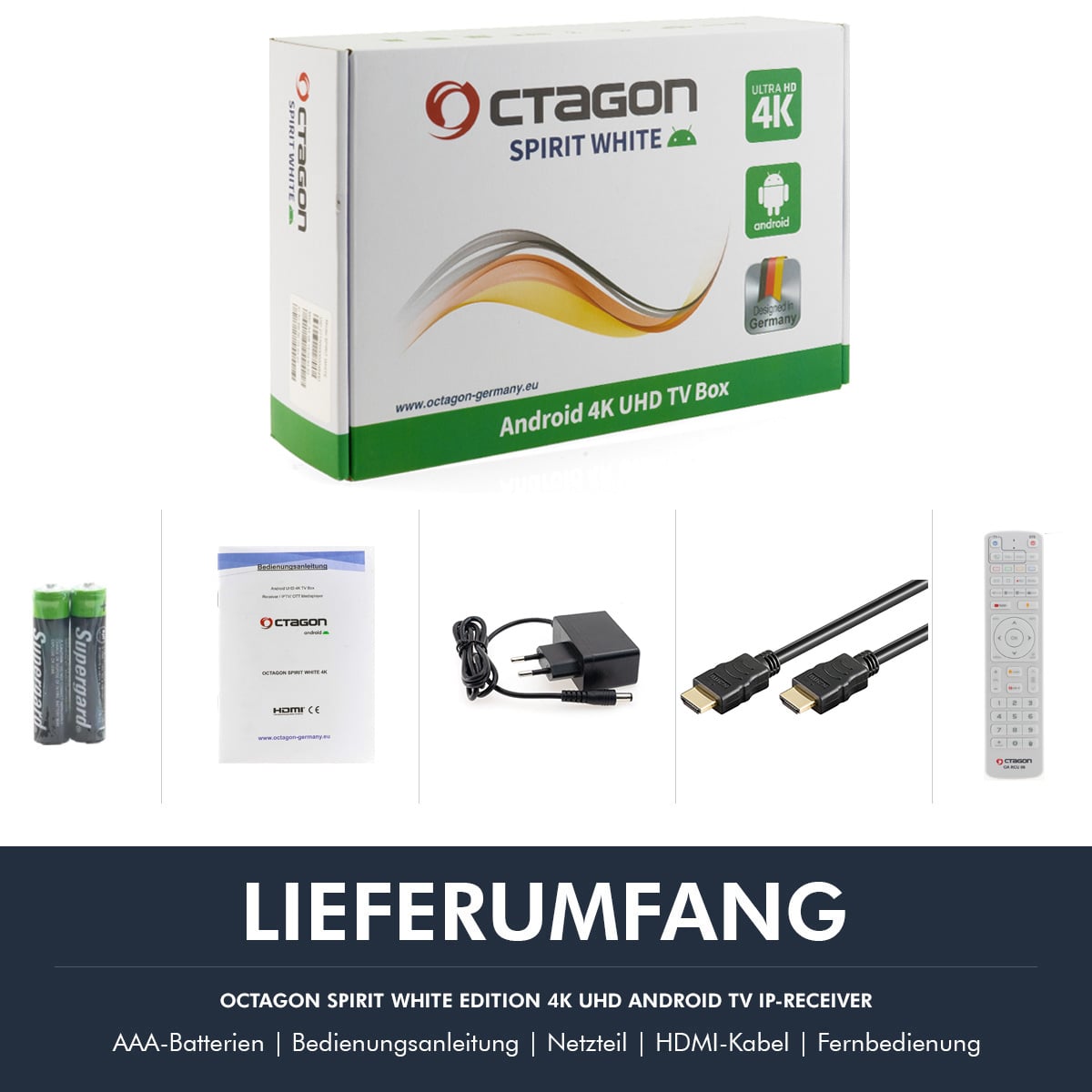 Octagon SPIRIT White Edition 4K UHD Android 11 Receiver (HDR10+, Widevine L1, Dual-WiFi, LAN, BT)