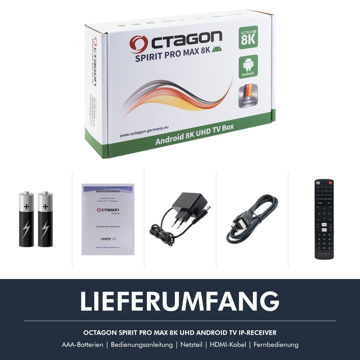 Octagon SPIRIT PRO MAX 8K UHD Android 11 Receiver (HDR10+, Widevine L1, Dual-WiFi, LAN, BT)