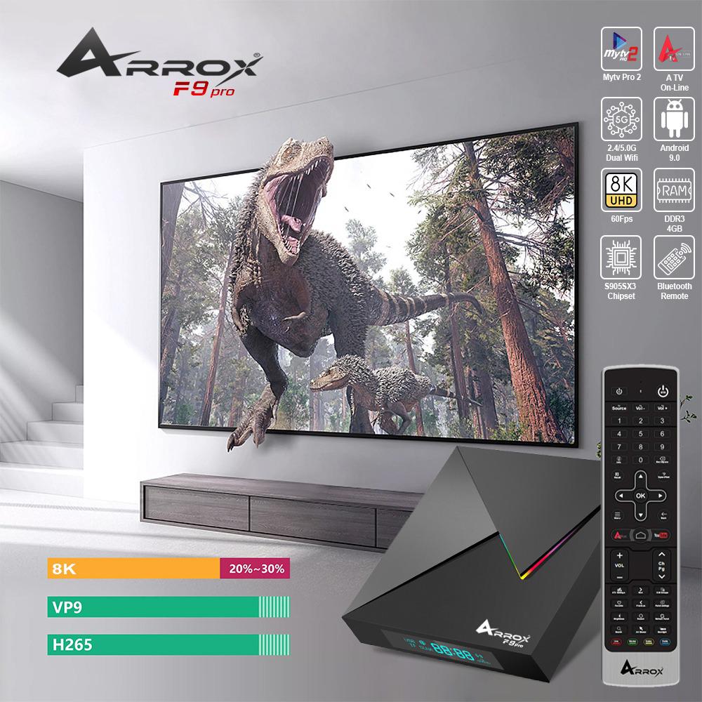 ☑️ ArroX F9 PRO *LED-Receiver* 8K 30FPS, 4K 60FPS Android 9.0 Dual Wifi Streaming Box
